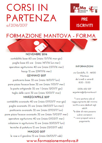 Nuovi corsi 2016/17 in partenza a For.Ma Mantova e Castiglione ... - Mantova Notizie (Blog)