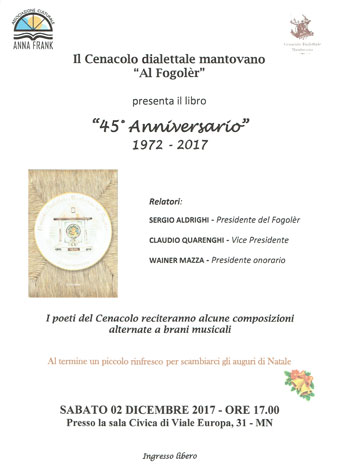 45° Anniversario 1972 2017 libro Fogolèr Mantova