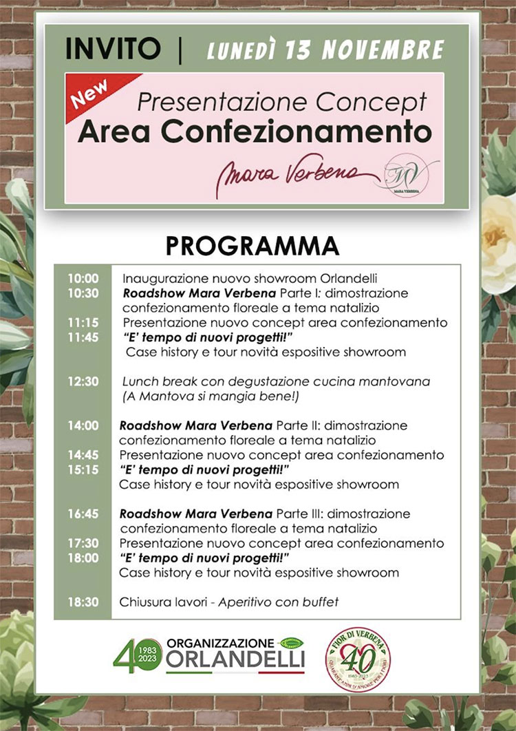 area confezionamento fiori Organizzazione Orlandelli Mantova programma 2023
