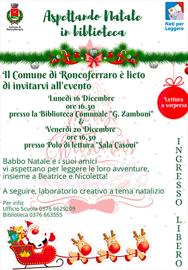 Aspettando Natale in Biblioteca a Roncoferraro e Governolo 16 e 20 dicembre 2019