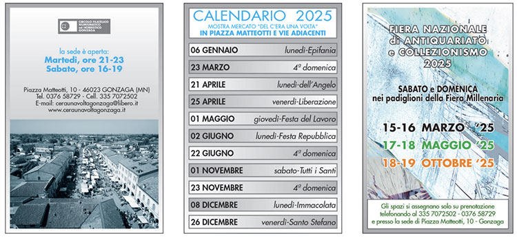 calendario Mercatino antiquariato C'era una volta Gonzaga (MN) 2025