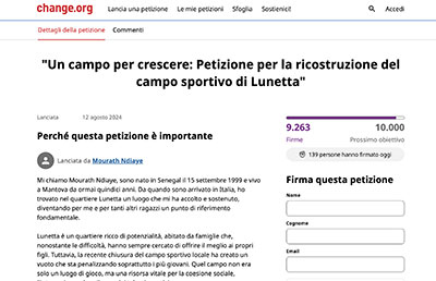 Petizione ricostruzione  campo sportivo Lunetta (Mantova) 2024