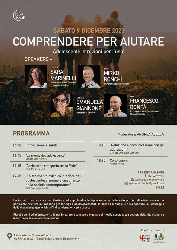 Comprendere per aiutare adolescenti Tripoli di San Giorgio di Mantova 9/12/2023