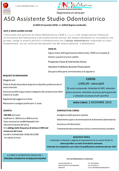 Corso ASO (Assitenti Studio Odontoiatrico) Mantova 2019 2020