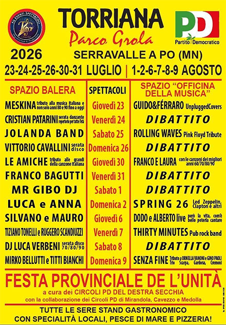 Festa Unità Partito Democratico Torriana Serravalle Po (MN) 2026