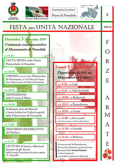 Festa dell'Unità Nazionale e delle Forze Armate a Roncoferraro 4/11/2019