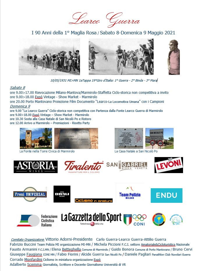 Celebrazioni 90 anni prima maglia rosa Learco Guerra Mantova 2021