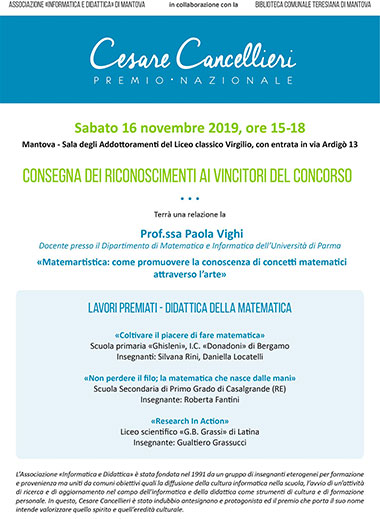 Seminario Matemartistica e Premiazione concorso Cesare Cancellieri 16/11/2019 Mantova