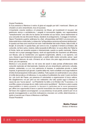 Palazzi ringrazia Mattarella Gazzetta di Mantova 11 novembre 2016