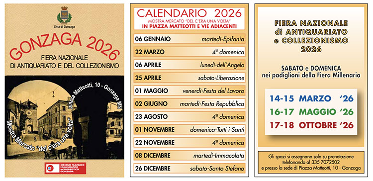 calendario Mercatino antiquariato C'era una volta Gonzaga (MN) 2026