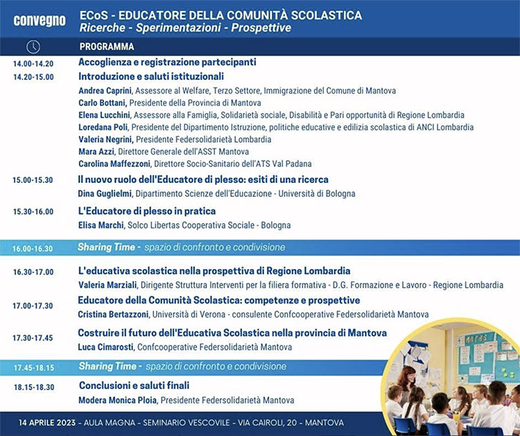 programma convegno educatore comunità scolastica Mantova 2023