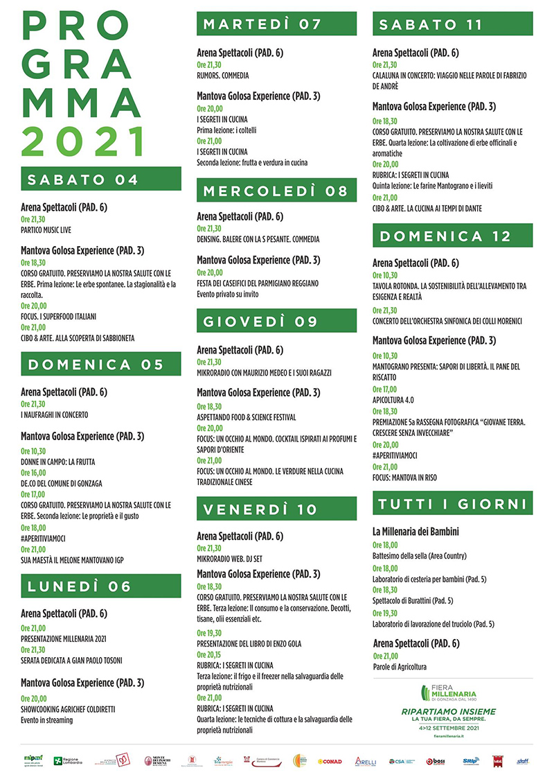 programma Fiera Millenaria Gonzaga 2021