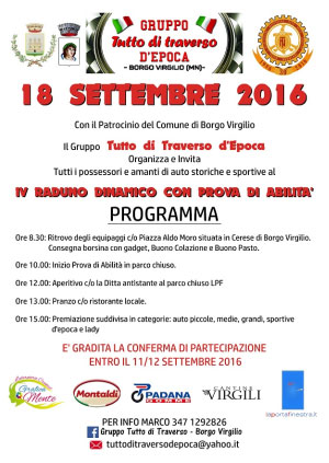 Raduno dinamico con prova di abilità auto storiche e sportive Borgo Virgilio 2016