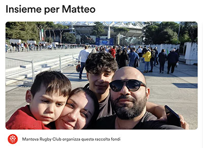 Mantova Rugby Matteo Tullio raccolta fondi Gofundme