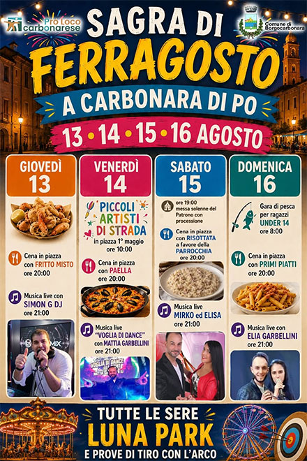 Sagra di ferragosto 2026 Carbonara di Po Borgocarbonara (MN)