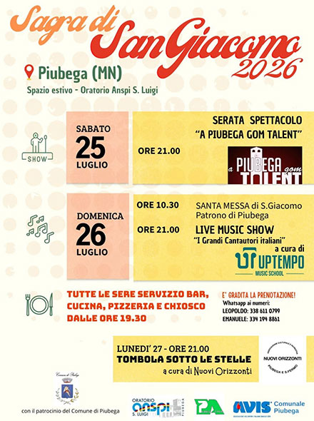 Sagra di San Giacomo 2026 Piubega (MN)