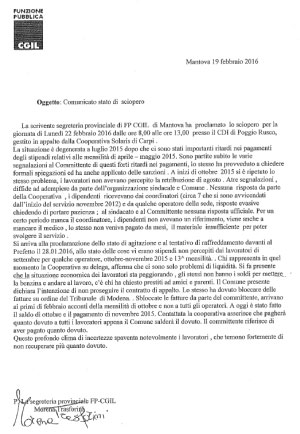 sciopero CDI Poggio Rusco (MN) 22 febbraio 2016