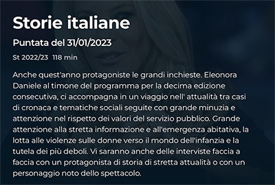 Storie Italiane Rai Uno 31 gennaio 2023