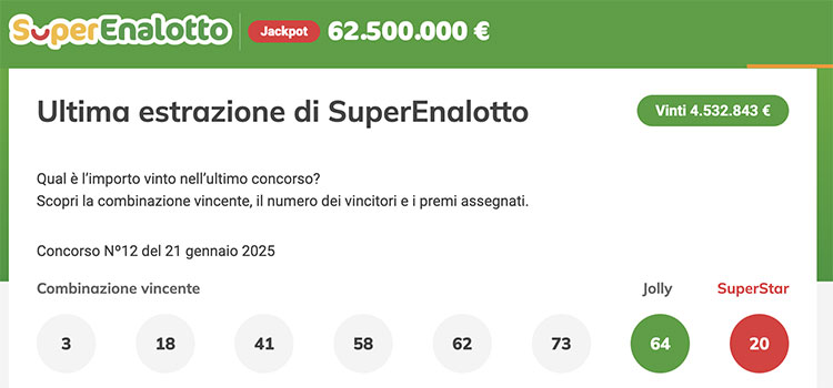 superenalotto 21 gennaio 2025