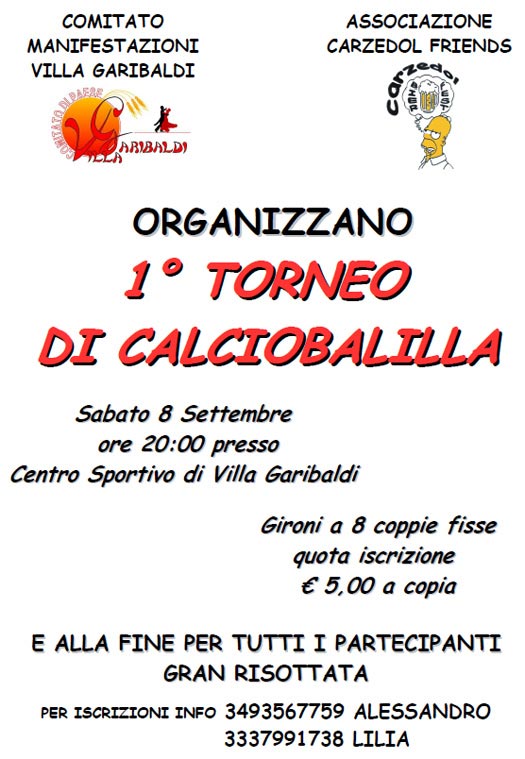 Torneo di Calciobalilla a Villa Garibaldi di Roncoferraro (Mantova)